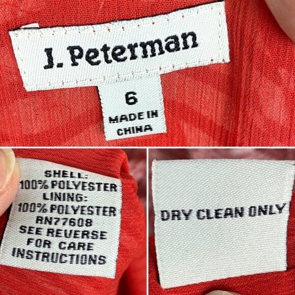 J. Peterman Appliqué Red White Fringe‎ Midi Dress Size 6 Lined Cap Sleeve Party - Picture 4 of 7